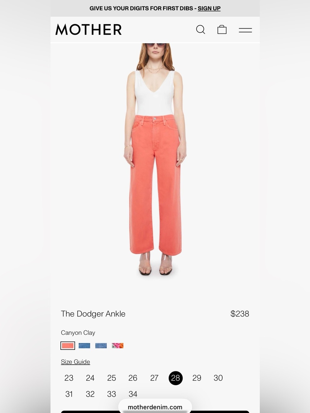MOTHER Dodger Ankle Wide-Leg Jeans — Canyon Clay